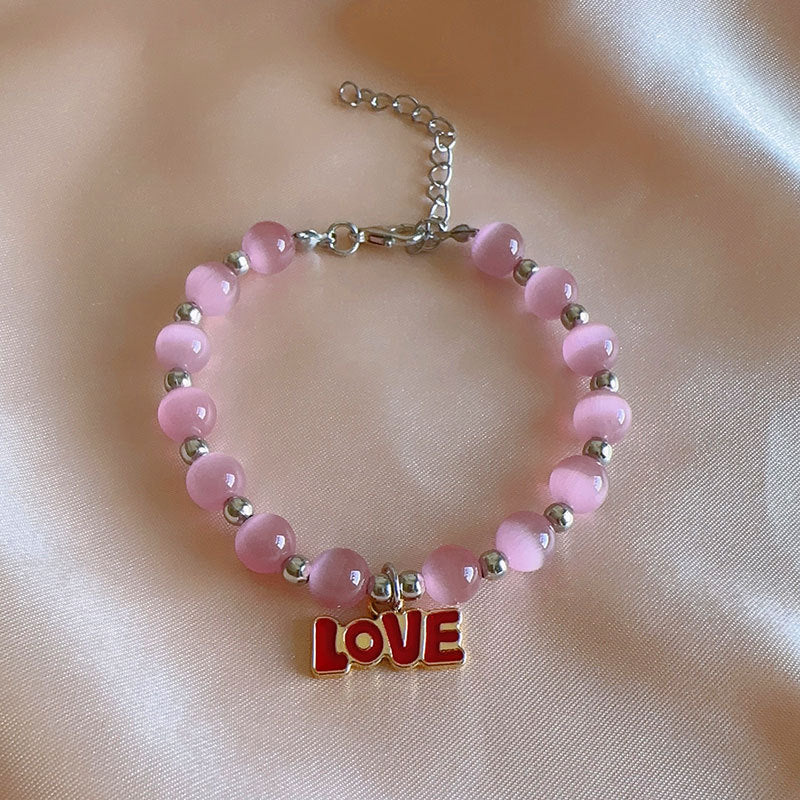Wholesale Puzzle Love Pendant Pink Opal Bracelet